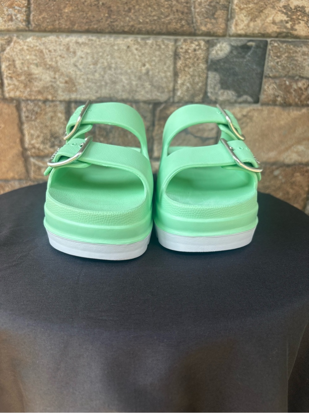 Beach slides by J/slides,Mint Green Slide Sandals with Buckle Straps